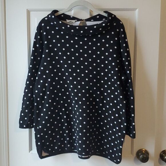 TALBOTS WOMAN BLACK WHITE POLKA DOT COTTON BLEND SWEATER PORTRAIT COLLAR SIZE X - Picture 1 of 12